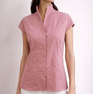 Akris Rose Pink Cotton Voile Snap Front Top Mandarin Collar 10